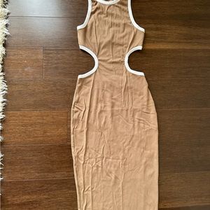 Brown Cut Out Fitted Midi Dress XS
